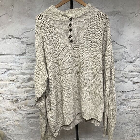 Vintage Eddie Bauer Sweater Henley Chunky Knit Oatmeal Large Tall USA Made - Picture 1 of 5